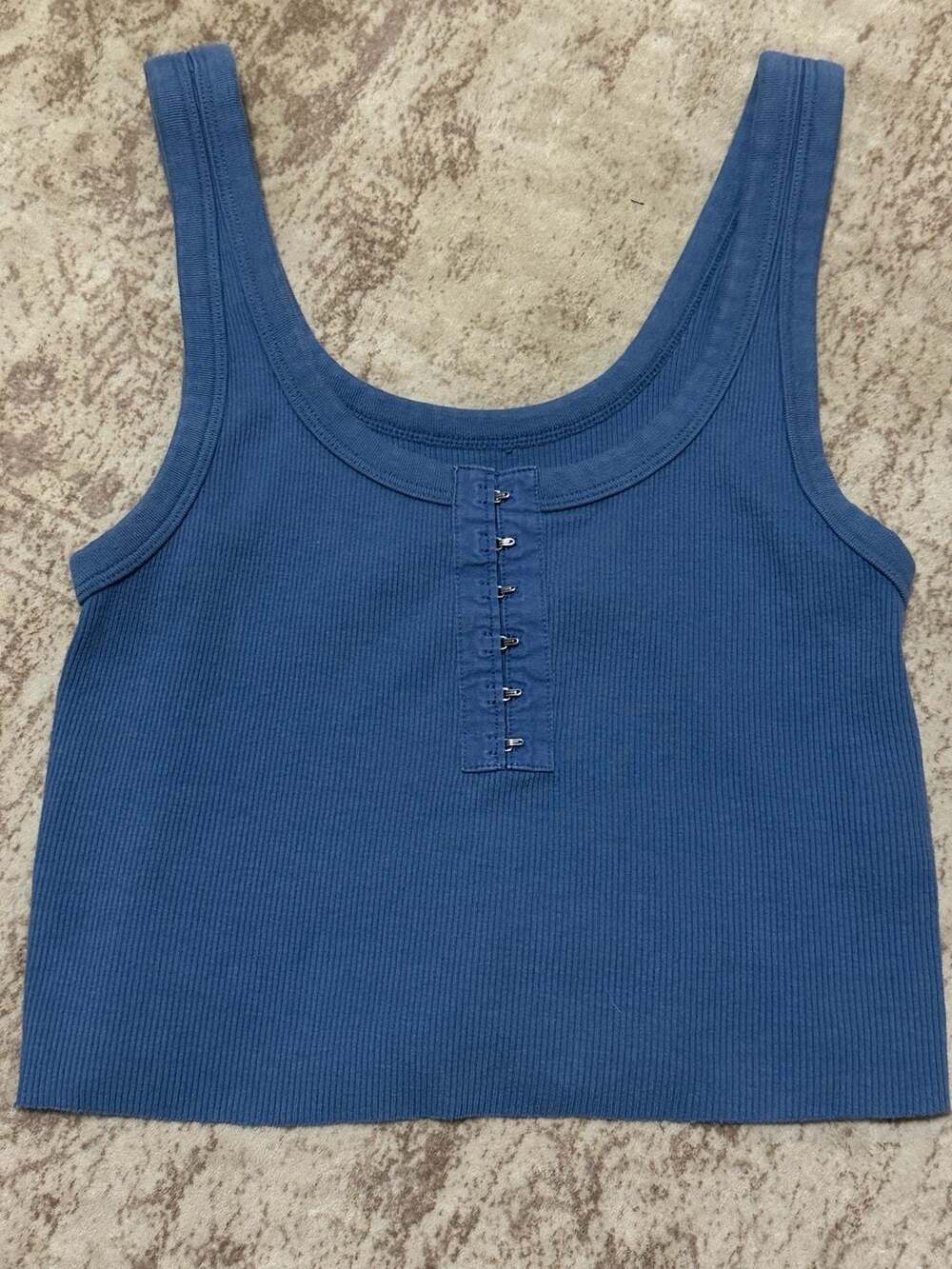 Aerie Ribbed Hook and Eye Tank Top Size XS Blue Cropped Henley